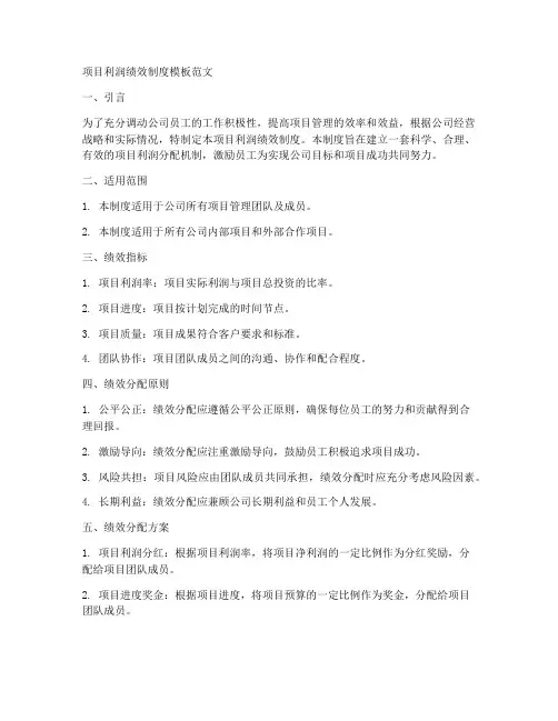项目利润绩效制度模板范文