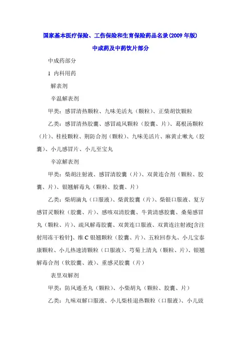 国家基本医疗保险工伤保险和生育保险药品名录版