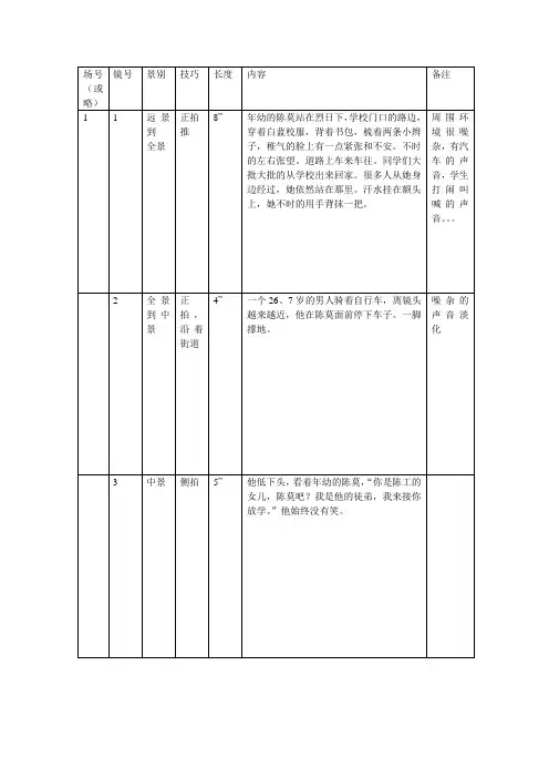 分镜头剧本参考格式