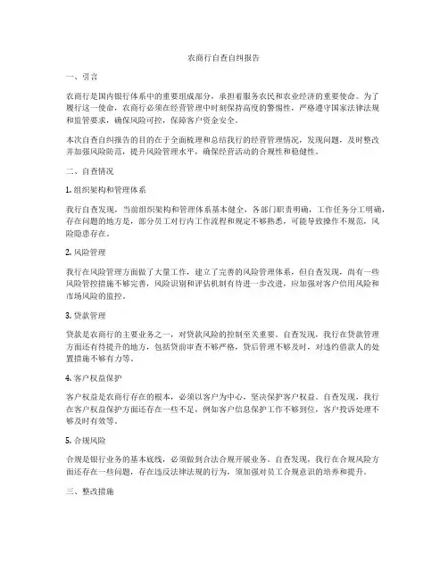农商行自查自纠报告