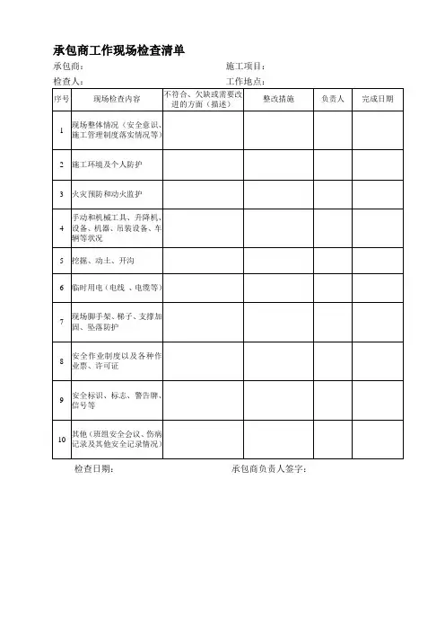 承包商现场安全检查表