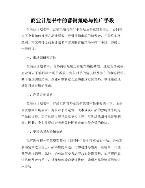 商业计划书中的营销策略与推广手段