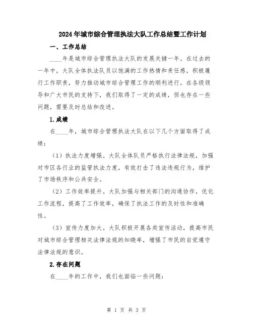 2024年城市综合管理执法大队工作总结暨工作计划