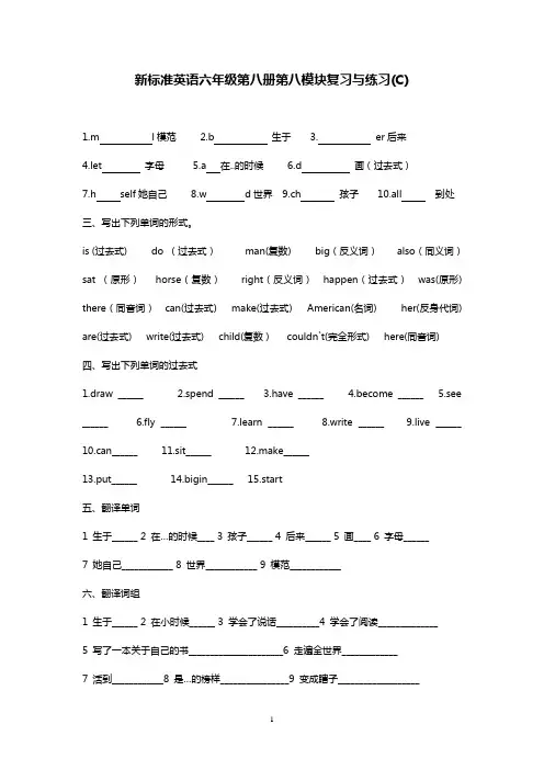 新标准英语六年级第八册第八模块复习与练习(C)