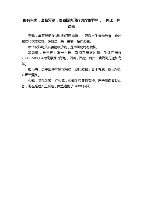 稀有鸟类，濒临灭绝，看看国内现存的珍稀野鸟，一种比一种漂亮