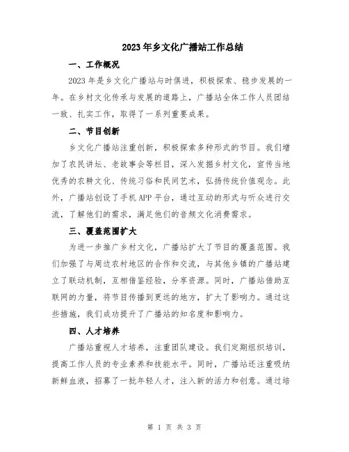 2023年乡文化广播站工作总结