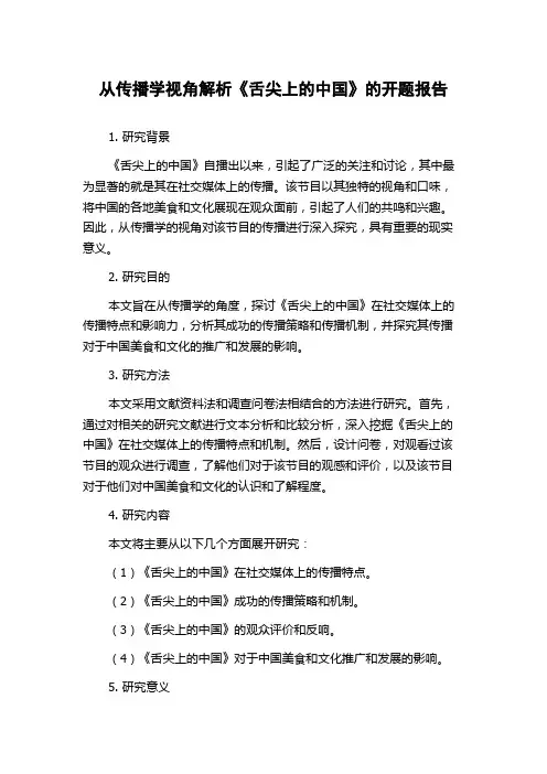 从传播学视角解析《舌尖上的中国》的开题报告