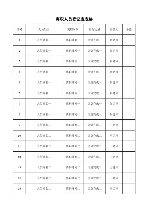 离职人员登记表表格