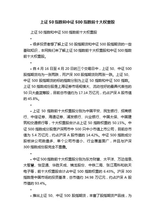 上证50指数和中证500指数前十大权重股