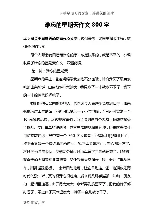 难忘的星期天作文800字