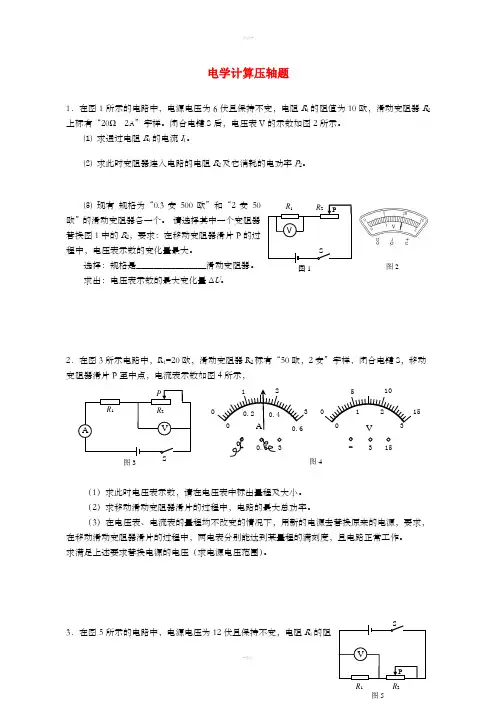 上海市中考物理 考前强化训练专辑3 电学计算压轴题