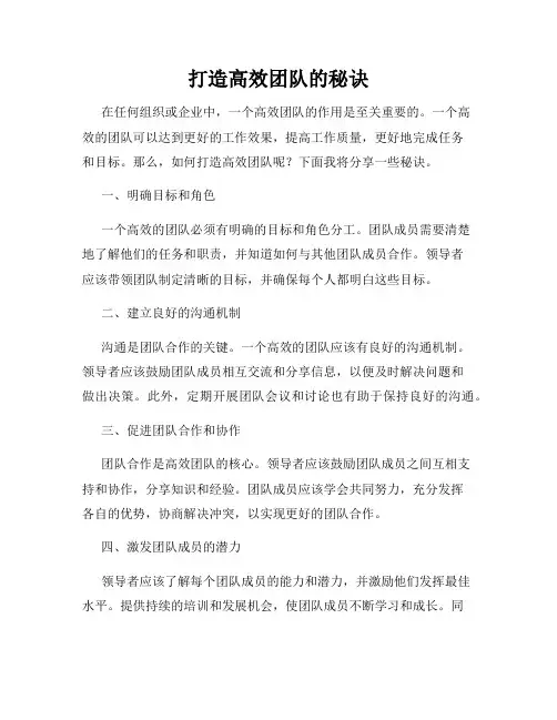 打造高效团队的秘诀