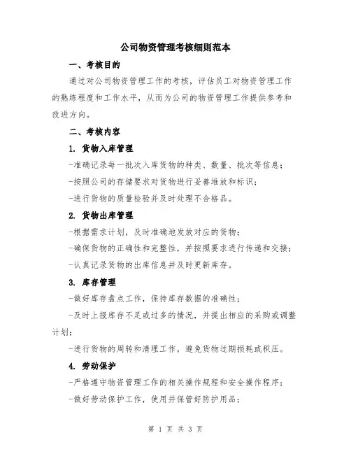 公司物资管理考核细则范本
