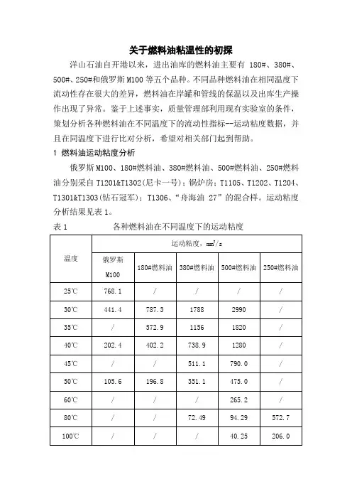 关于燃料油粘温性的初探