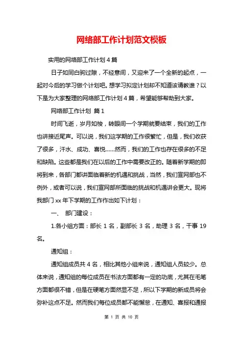 网络部工作计划范文模板