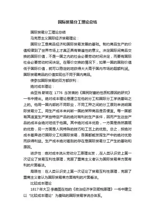 国际贸易分工理论总结