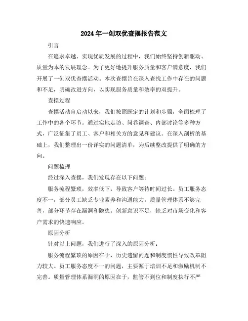 2024年一创双优查摆报告范文