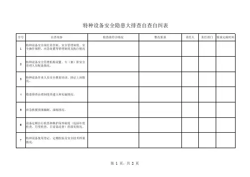 特种设备安全隐患大排查自查自纠表