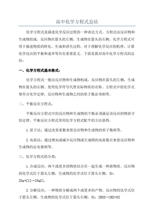 高中化学方程式总结