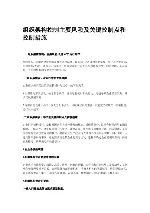 组织架构控制主要风险及关键控制点和控制措施