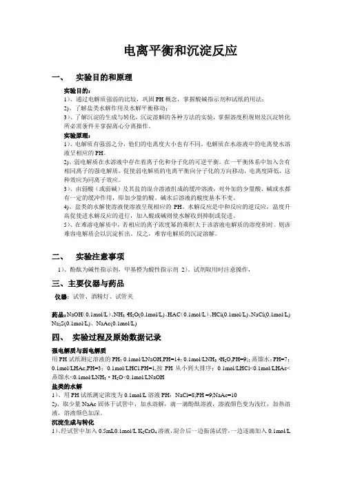 电离平衡和沉淀反应