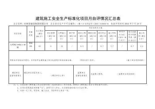 项目月自评汇总表2-3
