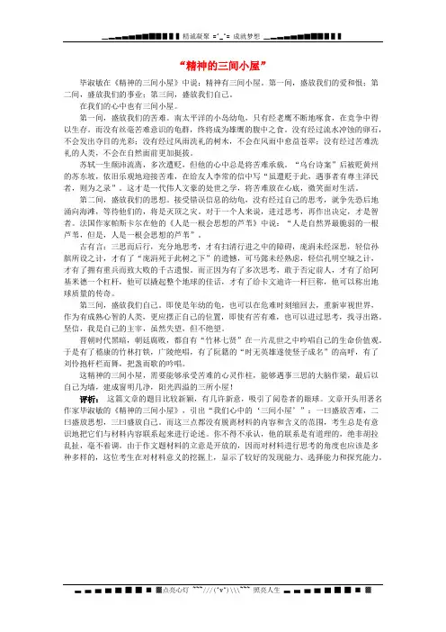 高考语文优秀作文精选素材《精神的三间小屋》(议论文)