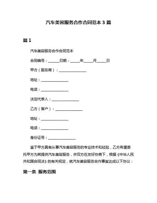 汽车美容服务合作合同范本3篇