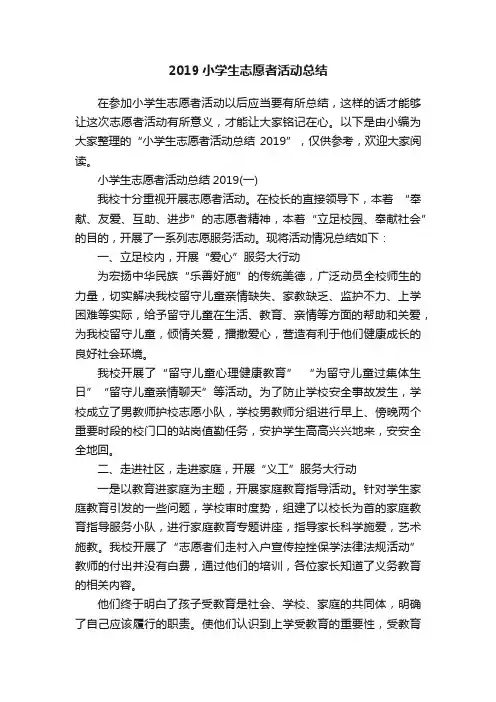 2019小学生志愿者活动总结