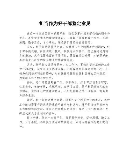 担当作为好干部鉴定意见