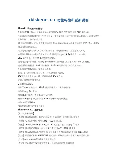 最全的ThinkPHP 3.0 功能特性和更新说明