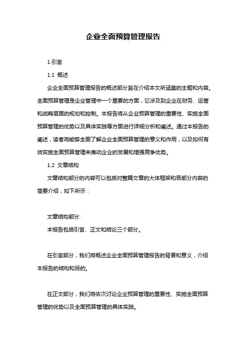 企业全面预算管理报告