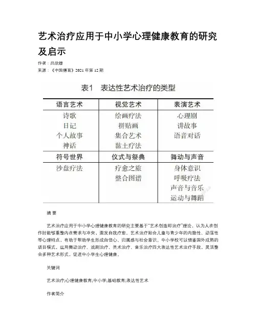 艺术治疗应用于中小学心理健康教育的研究及启示