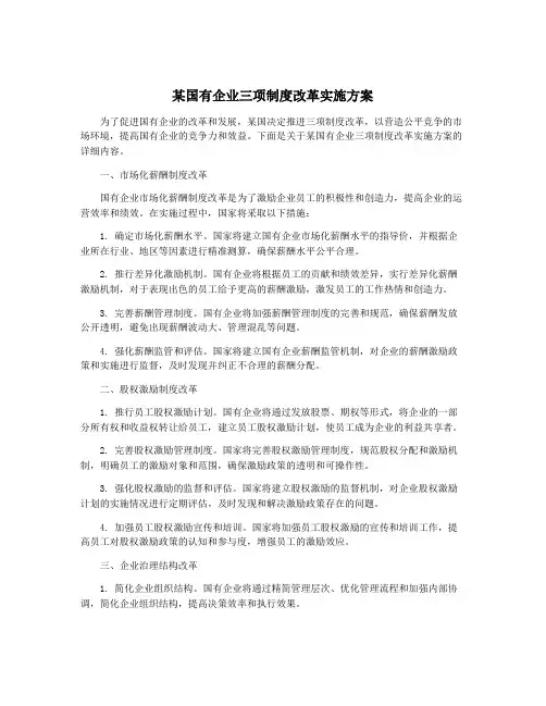 某国有企业三项制度改革实施方案