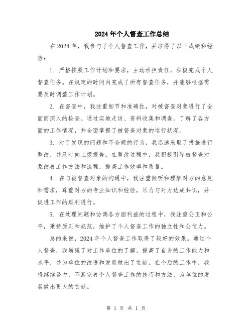 2024年个人督查工作总结
