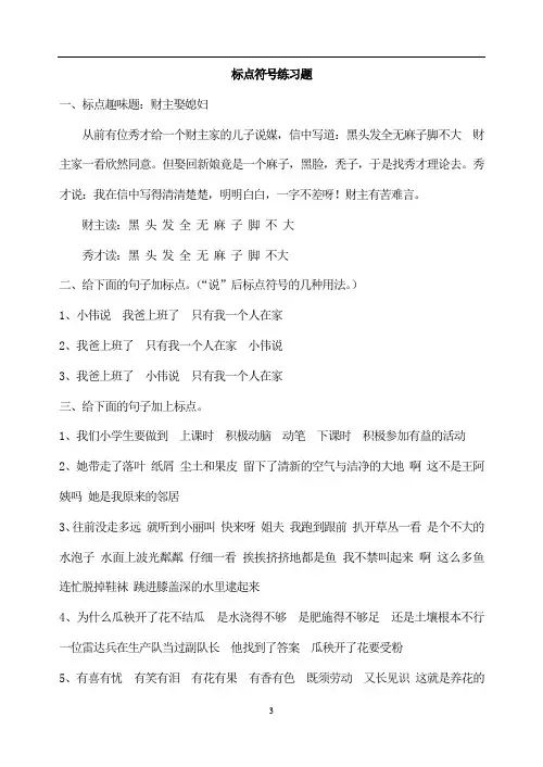 初中语文标点符号练习题  附加答案