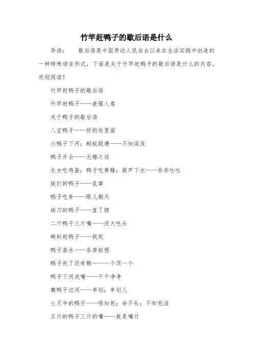 竹竿赶鸭子的歇后语是什么
