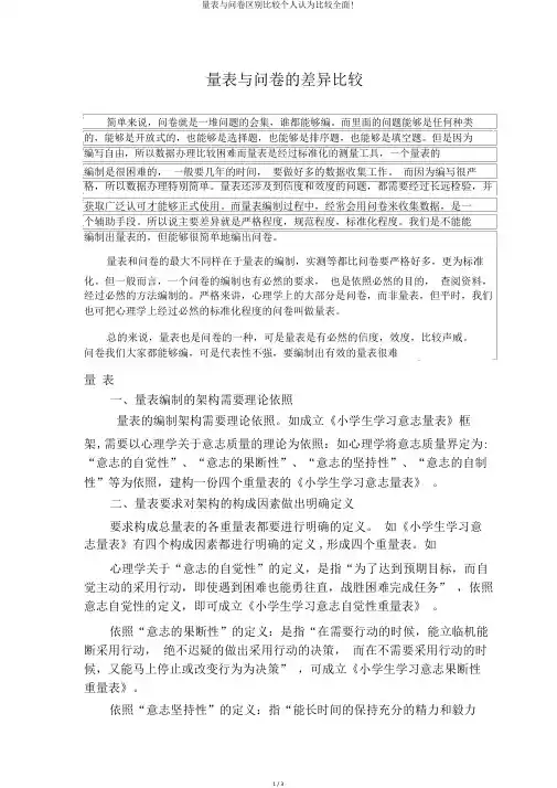 量表与问卷区别比较个人认为比较全面!