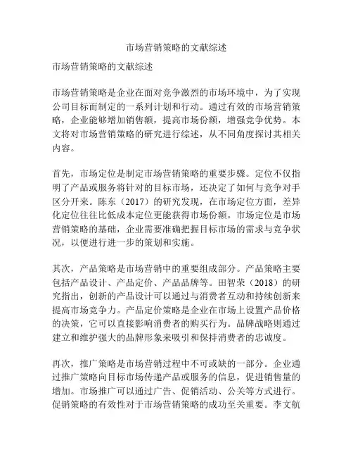 市场营销策略的文献综述