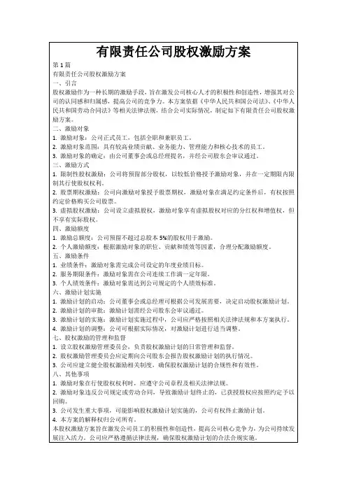有限责任公司股权激励方案