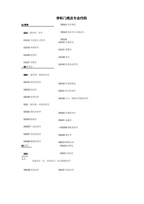 学科门类及专业代码