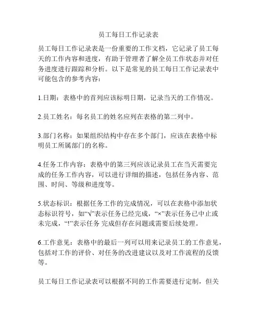 员工每日工作记录表