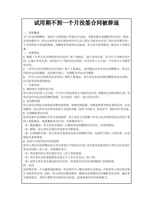 试用期不到一个月没签合同被辞退