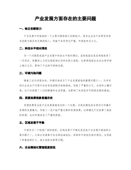 产业发展方面存在的主要问题