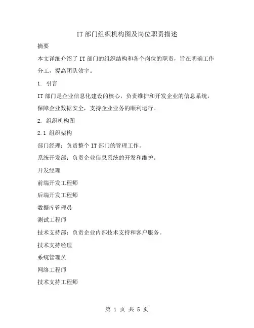 IT部门组织机构图及岗位职责描述