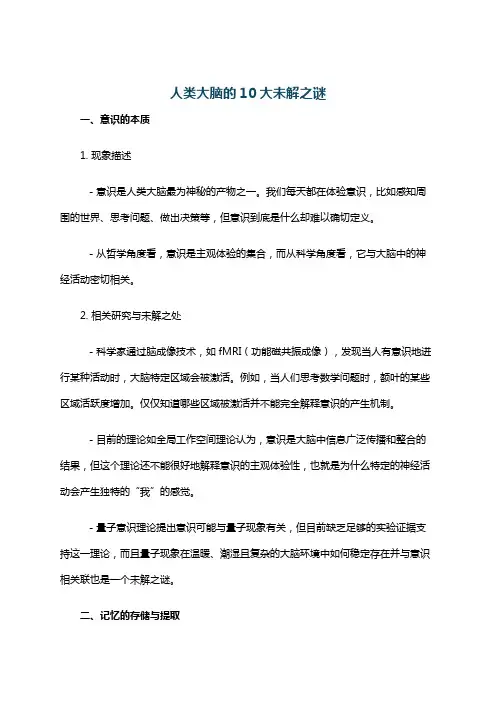 人类大脑的10大未解之谜