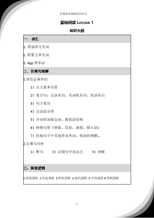 托福阅读基础语法：lesson1(原创)