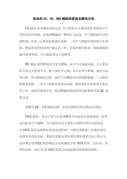 机动车CO、HC、NOX超标的原因及解决方法