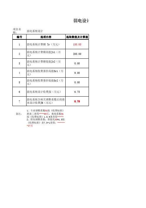 弱电设计收费标准计算公式
