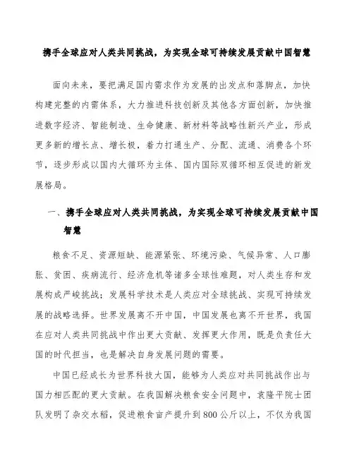 携手全球应对人类共同挑战,为实现全球可持续发展贡献中国智慧